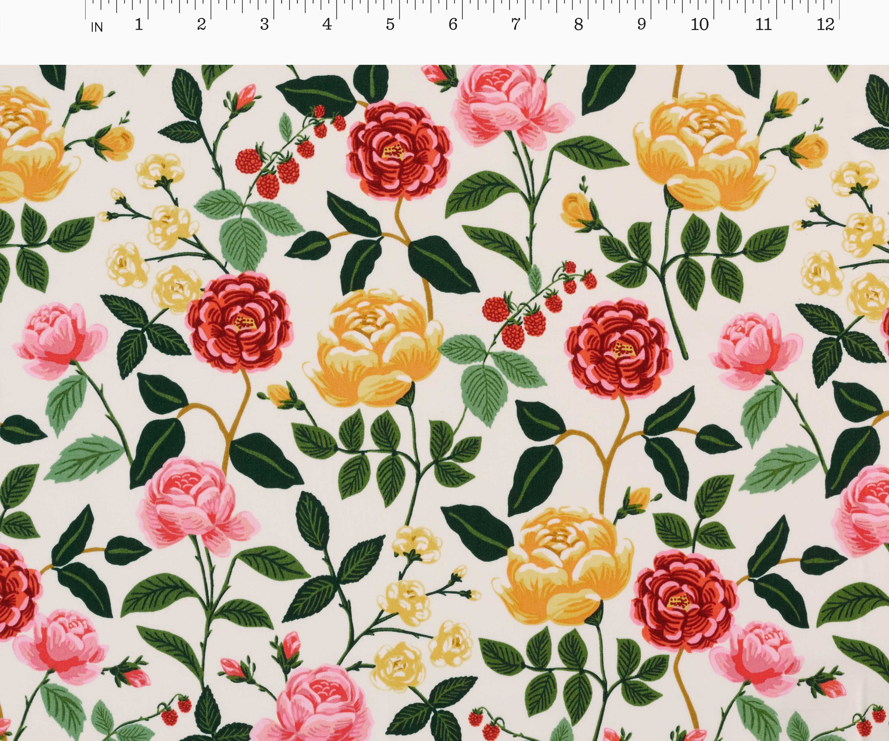 Roses Rayon Fabric - Cream